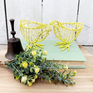 Chicken Wire Decor, Two Chicken Wire Chicks, Spring Decor, Vignette Chicken Wire Decor, Chicks, Chicken’s, Small Chicks Wire Decor, Votive