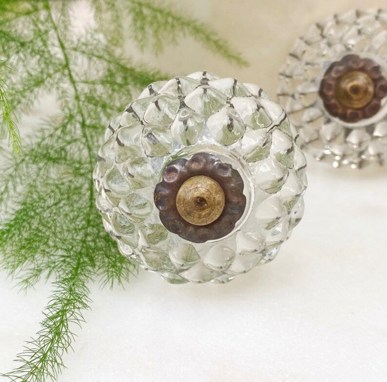 Glass Knob Round Glass Knob Clear Glass Knob Faceted Round Etsy