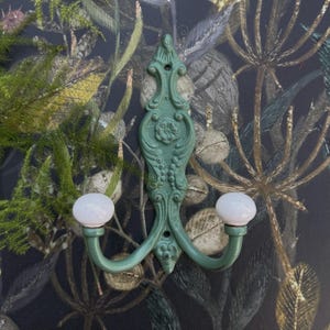 Cast Iron Double Hook: French Country Ceramic Knob Wall Hook