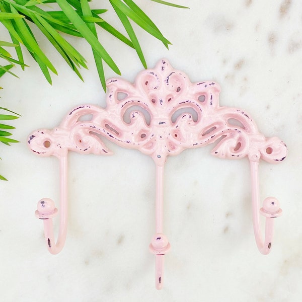 Shabby Chic Wall Hook, Pink Wall Hook, Nursery Room Wall Hook, Scroll Decor Hook, Vintage Hook, French Cottage Decor, Key Hook, Chippy Decor