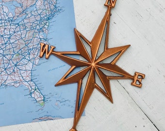 Nautical Star Compass, Star Compass, Metal Star Compass, Nautical Decor, Beach Decor, Nautical Wall Decor, Copper Compass, Gift, Coastal