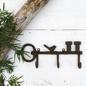 Skeleton Key Hook, Key Hanger, Vintage Style Key Hook, Key Hook With Bird, Gift, Housewarming Gift, Key Hook, Country Cottage Hook