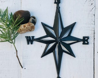 Metal Nautical Star Compass: Beach Wall Decor (14x10)
