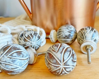 Carved Wood Flower Knob: Boho Farmhouse Decor