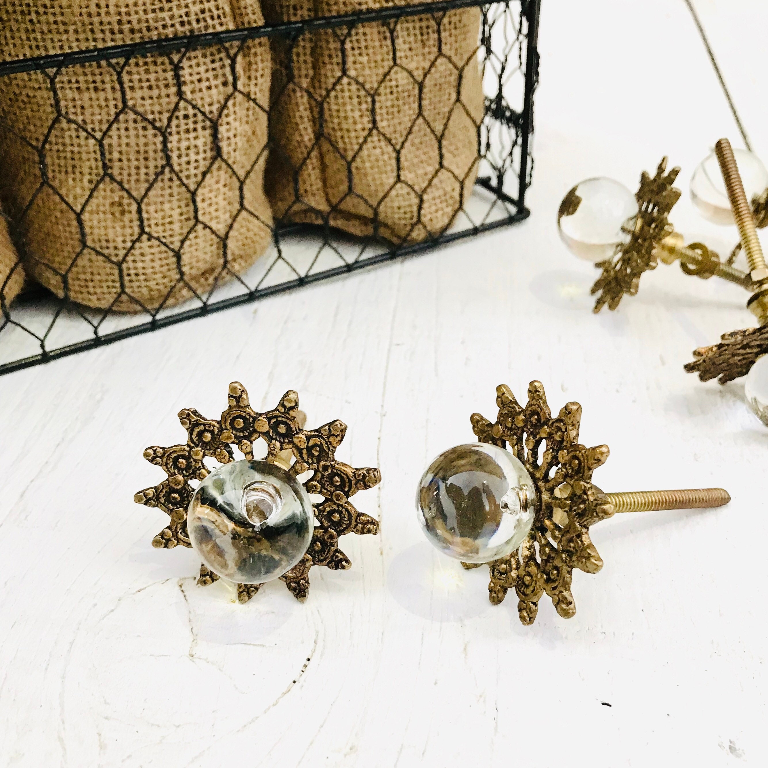 Gold Glass Knobs Glass Knob With Gold Base Vintage Style Etsy