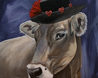 Cow Girl "Bella" Art Print, Whimsical Farmhouse Decor (8x10)