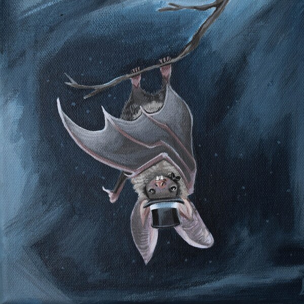 Peter the Bat in a Hat, Small, Giclée Print, Halloween, Fine Art by Lauren White