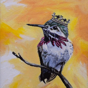 Royal Calliope Hummingbird Original Painting, 5 x 7", Art, Acrylic on Canvas