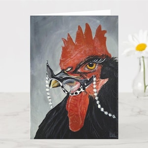 50's Chicks Wenskaart, Rockabilly Fashion Chicken, Originele Fine Art door Lauren White