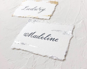 Deckled Edge Place Cards with Gilding and Custom Calligraphy