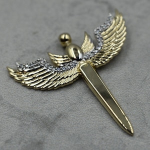 Archangel Michael&#39;s Sword Pendant *Moissanite With 10k/14k/18k White, Yellow, Rose, Green Gold, Gold Plated & Silver* Wing Charm Necklace