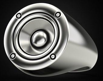 Speaker Music Ring *10k/14k/18k White, Yellow, Rose, Green Gold, Gold Plated & Silver* Band Musician DJ Audio Sound Men Women Thumb Pinky