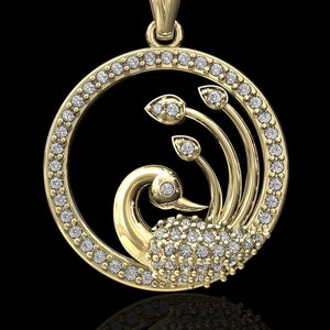 Hübscher Pfau Anhänger *1,17 Karat Moissanit Mit 10k/14k/18k Weiß Gelb Rose Grün Gold, Vergoldet & Silber* Vogel Charm Halskette Geschenk