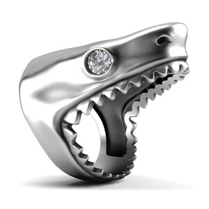 Jaws Shark Ring *0.66 Carat Moissanite With 10k/14k/18k White, Yellow, Rose, Green Gold, Gold Plated & Silver* Animal Gothic Men Thumb Gift