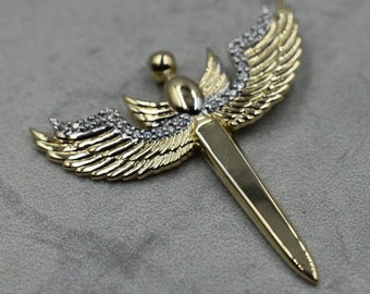Archangel Michael's Sword Pendant *Moissanite With 10k/14k/18k White, Yellow, Rose, Green Gold, Gold Plated & Silver* Wing Charm Necklace