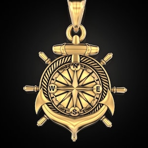 Adrift Kompass Anhänger *10k/14k/18k Weiß, Gelb, Rose, Grüngold, Vergoldet & Silber* Anker Nautisches Schiff Marine Boot Männer Charm Kette