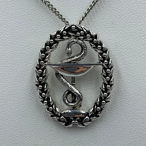 Schüssel von Hygieia Anhänger * 10k/14k/18k weiß, gelb, Rose, grün Gold, vergoldet & Silber * Arzt Krankenschwester Apotheker Apotheker Charm Halskette