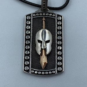 Menelaus Sparta Pendant *10k/14k/18k White, Yellow, Rose, Green Gold, Gold Plated & Silver* Warrior Solider Army Battle War Sword Charm Men
