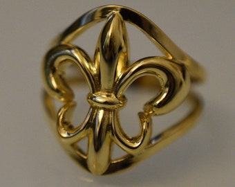 Jacques Fleur-De-Lis Ring *10k/14k/18k White, Yellow, Rose, Green Gold, Gold Plated & Silver* France French Heraldic Lily Men Women Thumb