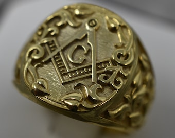 Brotherhood Masonic Ring *10k/14k/18k White, Yellow, Rose, Green Gold, Gold Plated & Silver* Stonemason Eye Of Providence Freemason Thumb