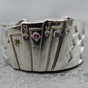 The Nuts Poker Ring *10k/14k/18k Blanco, Amarillo, Rosa, Oro Verde, Chapado en Oro y Plata* Tarjetas Royal Flush Gambling Vegas Luck Thumb Pinky