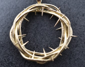Crown Of Thorns Pendant *10k/14k/18k White, Yellow, Rose, Green Gold, Gold Plated & Silver* Jewellery Cross Crucifix Necklace Jesus Charm