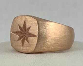 Starburst Ring *10k/14k/18k White, Yellow, Rose, Green Gold, Gold Plated & Silver* Star Compass Navigation Men Signet Thumb Pinky Gift