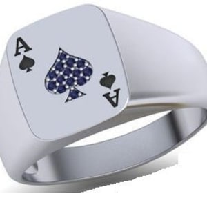 11 Oder 1 Ace Ring *10k/14k/18k Weiß, Gelb, Rose, Grüngold, Vergoldet & Silber* Karten Spade Poker Glücksspiel Vegas Blackjack Daumen Glück