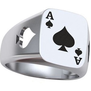 Aces High Ring *10k/14k/18k Weiß, Gelb, Rose, Grüngold, Vergoldet & Silber* Karten Spade Poker Poker Vegas Blackjack Daumen Glück