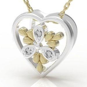 Floral Heart Pendant *Moissanite With 10k/14k/18k White, Yellow, Rose, Green Gold, Gold Plated & Silver* Flower Nature Charm Necklace Women