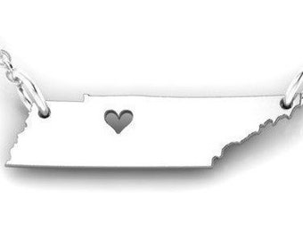 Love Tennessee Pendant *10k/14k/18k White, Yellow, Rose, Green Gold, Gold Plated & Silver* USA America State Country Heart Charm Necklace