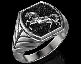 Secretariat Horse Ring *10k/14k/18k White, Yellow, Rose, Green Gold, Gold Plated & Silver* Animal Race Farm Rodeo Men Women Thumb Pinkie