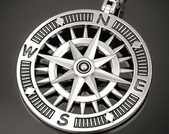 Find Your Way Compass Pendant *10k/14k/18k White, Yellow, Rose, Green Gold, Gold Plated & Silver* Ship Navigation Direction Necklace Charm