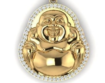 Laughing Buddha Pendant *Moissanite With 10k/14k/18k White, Yellow, Rose, Green Gold, Gold Plated & Silver* Religion Symbol Charm Necklace