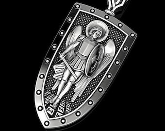 St Michael Archangel Pendant *10k/14k/18k White, Yellow, Rose, Green Gold, Gold Plated & Silver* Church Jesus Christ Cross Charm Necklace