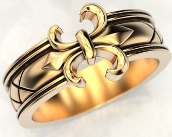 Aimée Fleur-De-Lis Ring * 10k/14k/18k weiß, gelb, Rose, grün Gold, vergoldet & Silber * Frankreich Französisch Heraldische Lilie Männer Frauen Daumen