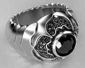 Hard Shell Scale Ring 1.87 Carat Onyx With 10k 14k 18k White, Yellow, Rose, Green Gold, Gold Plated Silver Dragon Fantasy Thumb Men