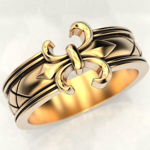 Aimée Fleur-De-Lis Ring *10k/14k/18k Wit, Geel, Roos, Groen Goud, Verguld & Zilver* Frankrijk Franse Heraldic Lily Men Women Thumb
