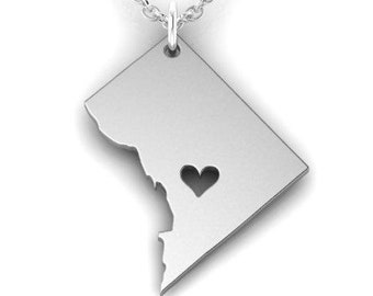 Love Washington DC Pendant *10k/14k/18k White, Yellow Rose Green Gold, Gold Plated & Silver* USA America State Heart Capitol Charm Necklace