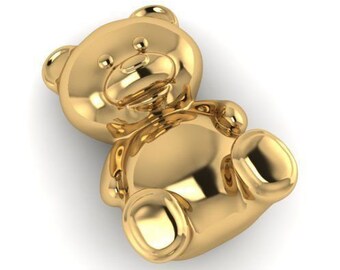 Pooky Teddy Bear Pendant *10k/14k/18k White, Yellow, Rose, Green Gold, Gold Plated & Silver* Animal Boy Parent Mom Dad Child Charm Necklace