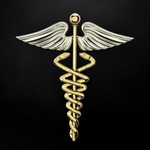 Bacchetta di Hermes Primo Soccorso Ciondolo Ciondolo 10k/14k/18k Bianco, Giallo, Rosa, Oro Verde, Oro Placcato d&#39;Oro & Argento - Infermiera Miedic Charm Collana