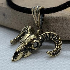 Ram Skull Pendant *10k/14k/18k White, Yellow, Rose Green Gold, Gold Plated & Silver* Animal Bighorn Biker Punk Gothic Hunter Charm Necklace