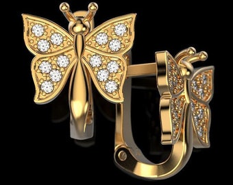 Butterfly Kisses Pendientes *Moissanite Con 10k/14k/18k Blanco, Amarillo, Rosa, Oro Verde, Chapado en Oro y Plata* Animal Bird Wing Women Gift