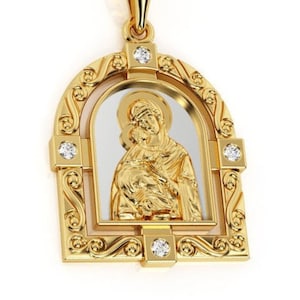 Madonna And Child Pendant *Moissanite With 10k/14k/18k White, Yellow, Rose, Green Gold, Gold Plated & Silver* Mary Jesus Christ God Charm