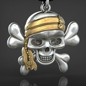 Swashbuckler Pirate Skull Pendant *10k/14k/18k White, Yellow, Rose, Green Gold, Gold Plated & Silver* Biker Punk Gothic Charm Necklace Gift