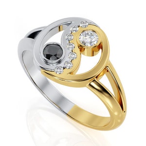 Dualism Yin Yang Ring *Moissanite/Onyx With 10k/14k/18k White, Yellow, Rose Green Gold, Gold Plated & Silver* Philosophy Peace Chinese Gift