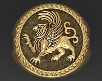 Griffin Ring *10k/14k/18k White, Yellow, Rose, Green Gold, Gold Plated & Silver* Animal Eagle Lion Fantasy LARP Mythical Sci-Fi Thumb Pinky