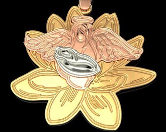 Multi-Color Guardian Angel Pendant  *10k/14k/18k White, Yellow, Rose, Green Gold, Gold Plated & Silver* Mother Baby Family Charm Necklace