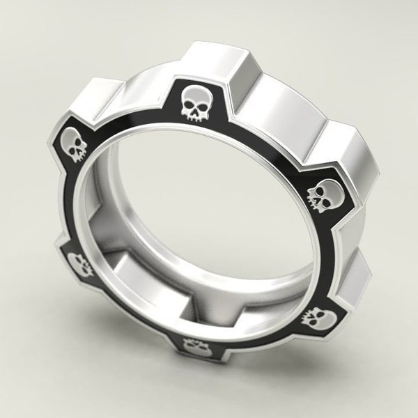 Death Gear Ring*10k/14k/18k White, Yellow, Rose, Green Gold, Gold Plated & Silver* Skull Mechanic Biker Punk Gothic Demonic Men Thumb Band