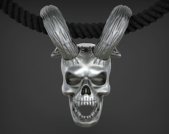 Baphomet Skull Pendant *10k/14k/18k White, Yellow, Rose Green Gold, Gold Plated & Silver* Skeleton Biker Punk Gothic Demonic Charm Necklace